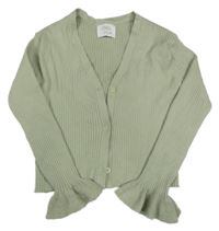 Světlezelený žebrovaný propínací crop svetr Zara