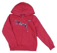 Tmavorůžová mikina s logem a kapucí Puma