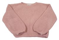 Světlerůžový žinylkový crop oversize svetr H&M