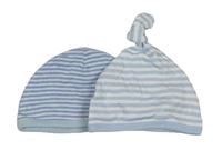 2x - Čepice - Modro/bílá pruhovaná miniclub, světlemodro/bílá pruhovaná Mothercare