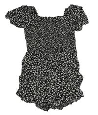 Černo-bílý květovaný kraťasový overal s volánky H&M