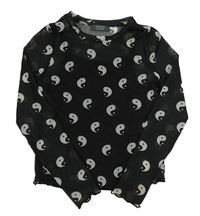 Černé síťované crop triko s jin a jang a všitým topem PRIMARK