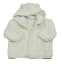 Smetanový vzorovaný pletený propínací podšitý svetr s kapucí s oušky George