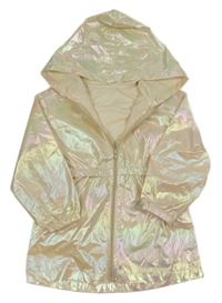 Smetanová metalická šusťáková parka s kapucí 