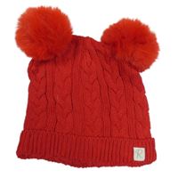 Červená vzorovaná pletená čepice s bambulemi RIVER ISLAND