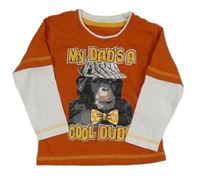 Tmavooranžovo-bílé triko se šimpanzem a nápisy St. Bernard