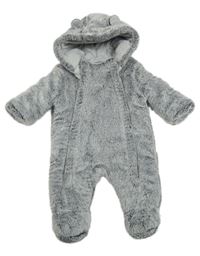 Tmavošedo-bílá kožešinová zateplená kombinéza s kapucí s oušky George