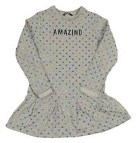 Šedé melírované teplákové šaty s barevnými hvězdičkami a nápisem George