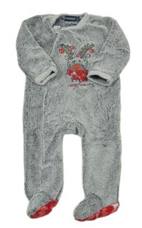 Šedo-bílá plyšová kombinéza se sobem in extenso 