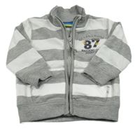 Šedo-bílá pruhovaná melírovaná propínací mikina s číslem a nápisy Topolino