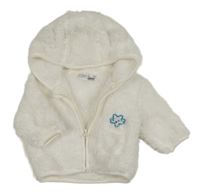 Bílá chlupatá bunda s hvězdičkou a kapucí s oušky Ergee