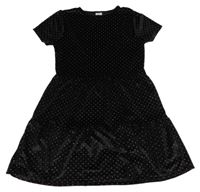 Černé třpytivě puntíkaté sametové šaty F&F