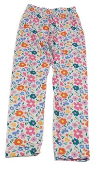 Bílé legíny s barevnými květy a motýlky 