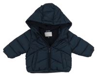 Tmavomodrá prošívaná šusťáková zimní bunda s kapucí KIABI