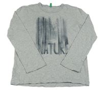 Šedé melírované triko s lesem a nápisem Benetton