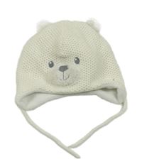 Smetanová vzorovaná pletená zavazovací čepice - medvídek C&A