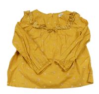 Hořčicová halenka s kytičkami a volánkem H&M