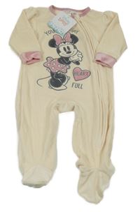 Nové - Vanilkovo-starorůžový plyšový overal s Minnie Disney