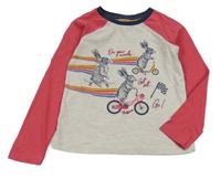 Světlebéžovo-tmavorůžovo/tmavomodré melírované triko s králíčky FAF FACE