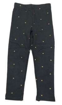 Tmavošedé teplákové zateplené legíny se zlatými srdíčky Nutmeg