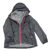 Tmavošedá vzorovaná šusťáková nepromokavá funkční parka s kapucí Quechua