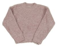 Světlerůžový chlupatý žebrovaný crop svetr PRIMARK