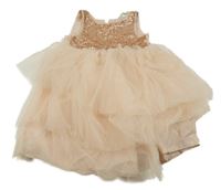 Světlerůžové třpytivé tylové slavnostní šaty s flitry H&M