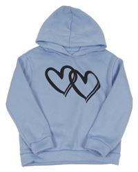 Světlemodrá teplá mikina se srdíčky a kapucí