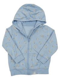 Světlemodrá propínací mikina s kytičkami a kapucí George