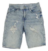 Modré plísňové slim fit teplákové riflové kraťasy s prošoupáním H&M