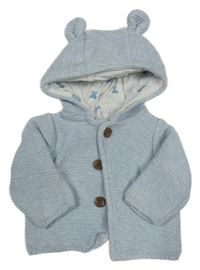 Světlemodrý melírovaný propínací podšitý svetr s kapucí s oušky Mothercare