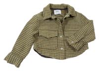 Okrovo-azurovo-tmavomodro-hnědá kostkovaná crop bunda ZARA
