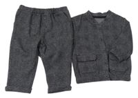 2Set - Černá kostkovaná melírovaná úpletová bunda + kalhoty F&F