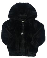 Černá chlupatá propínací zateplená bunda s kapucí F&F