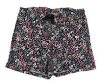 Tmavomodré květované bavlněné kraťasy H&M