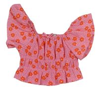 Růžová puntíkatá crop halenka s květinami Matalan