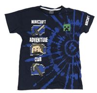 Tmavomodré batikované tričko s Minecraft Tu