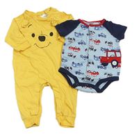 2set - Žlutý overal s Púem + světlemodro-tmavomodré body s dopravními prostředky