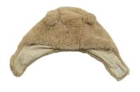 Hnědá kožešinová beranice s bambulemi Zara