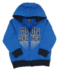 Modrá melírovaná propínací mikina s nápisem a kapucí Losan