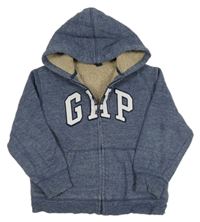 Tmavomodrá melírovaná zateplená propínací mikina s logem a kapucí GAP