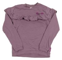 Starorůžová mikina s výšivkou a volánem