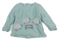 Světlemodrá sametová zateplená mikina s ovcemi