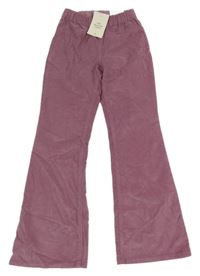 Nové - Starorůžové manšestrové elastické flare kalhoty H&M