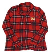 Červeno-černo-bílá kostkovaná pyžamová košile s nápisem Primark