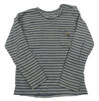 Šedo-tmavomodré pruhované žebrované triko s kapsou George