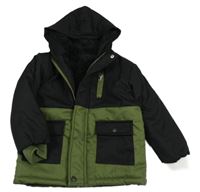 Černo-khaki šusťáková zateplená bunda s kapucí Shein