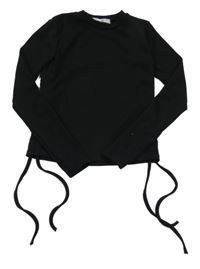 Černé žebrované triko se šňůrkami Hailys