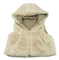 Béžová kožešinová zateplená oboustranná vesta s kapucí Zara