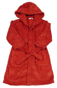 Červený chlupatý župan se srdíčky a kapucí M&S